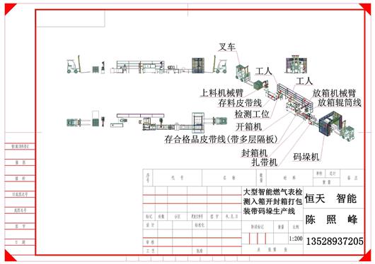 (18.5元)大型智能燃气表检测入箱开封箱打包装带码垛生产线