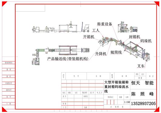 (12.8元)大型开箱装箱称重封箱码垛流水线