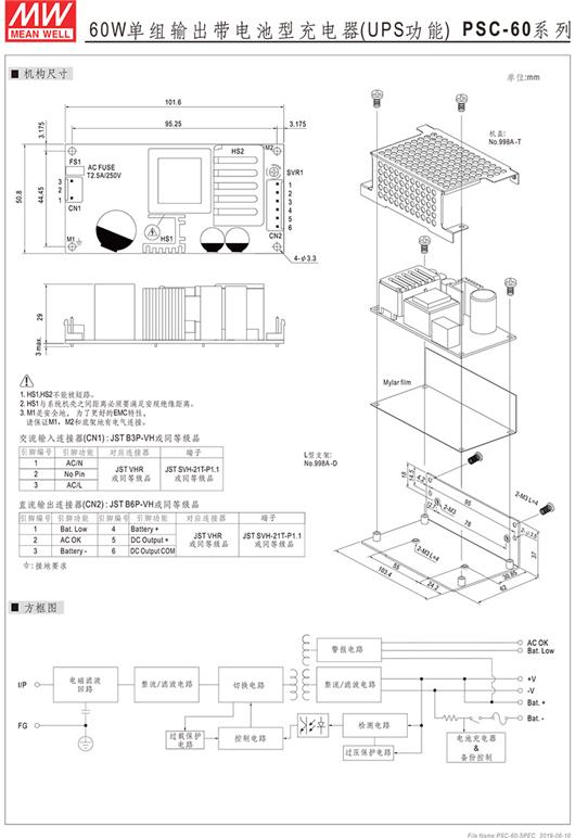 PSC-60系列 明纬电源 MEAN WELL UPS功能 单组输出 AC转DC 电池型充电器 