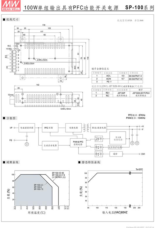 SP-100系列 明纬电源 MEAN WELL 单组输出 主动式PFC功能 电源供应器 