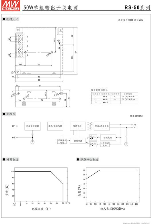 RS-50系列 明纬开关电源 MEAN WELL 稳压直流 单输出电源 